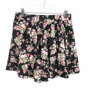NWT Shosho Floral Rose Fit & Flare Skirt Medium Black Pink